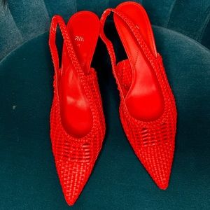 Zara Red Orange Woven Heels